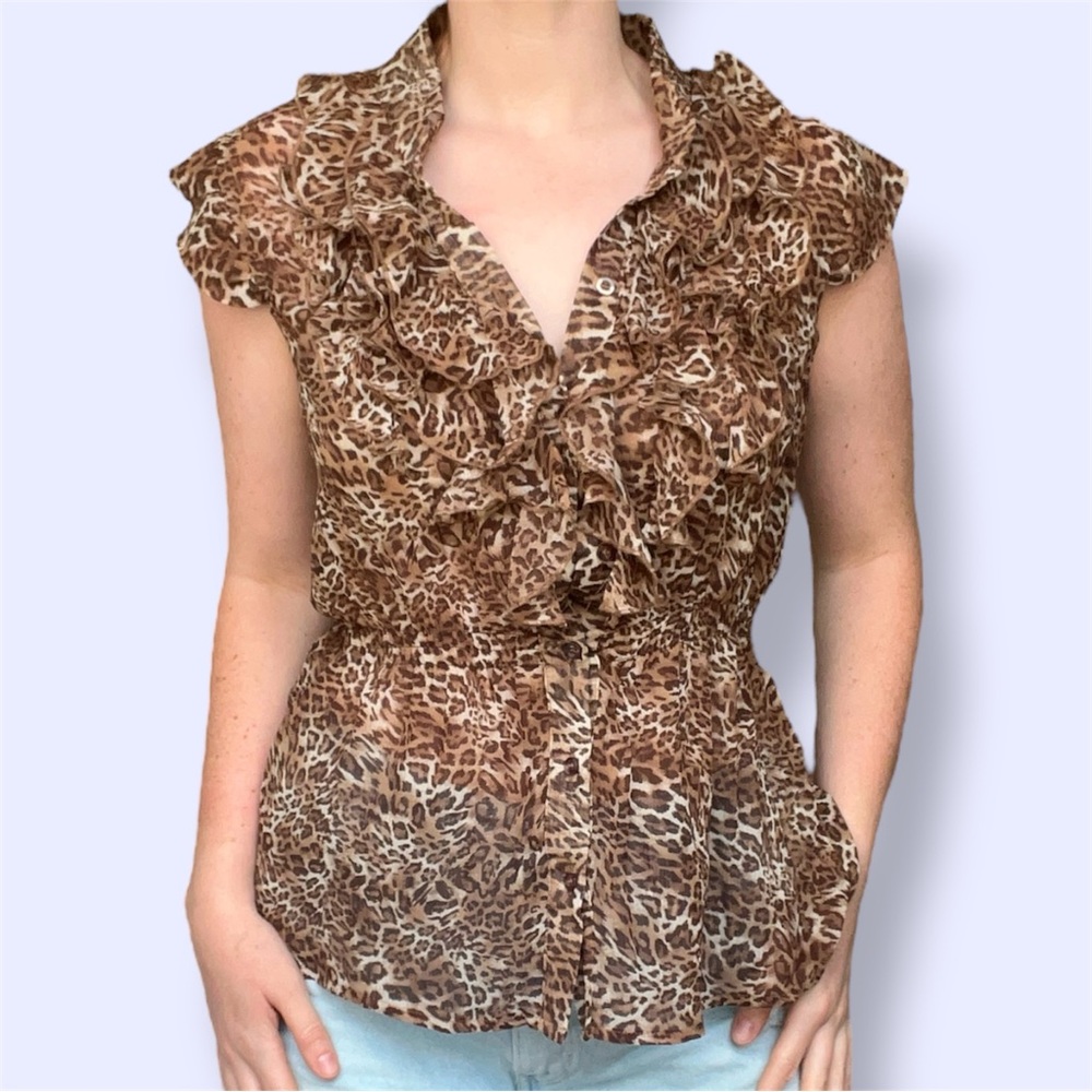 Vintage Myth NYC Leopard Print Ruffle Blouse